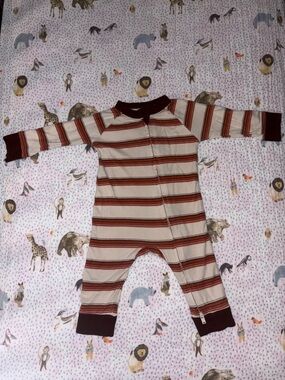 Striped Cream & Brown Footed Baby One-Piece - Cozy Zip Front